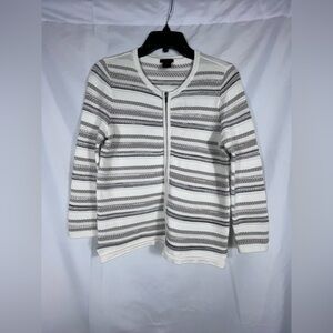 Ann Taylor Women's Cardigan - White and Gray Stripes